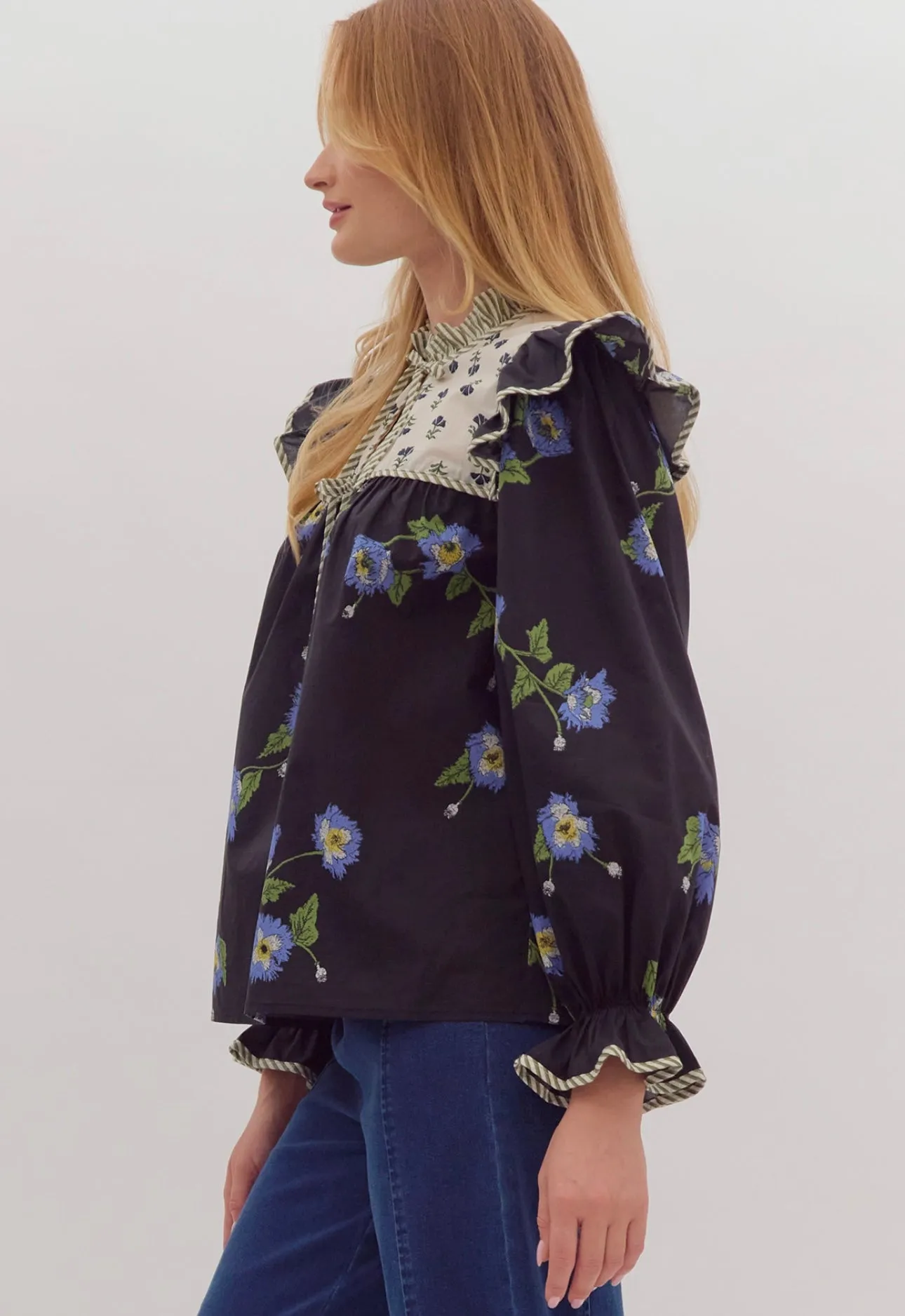 Whitney Navy Mixed Top