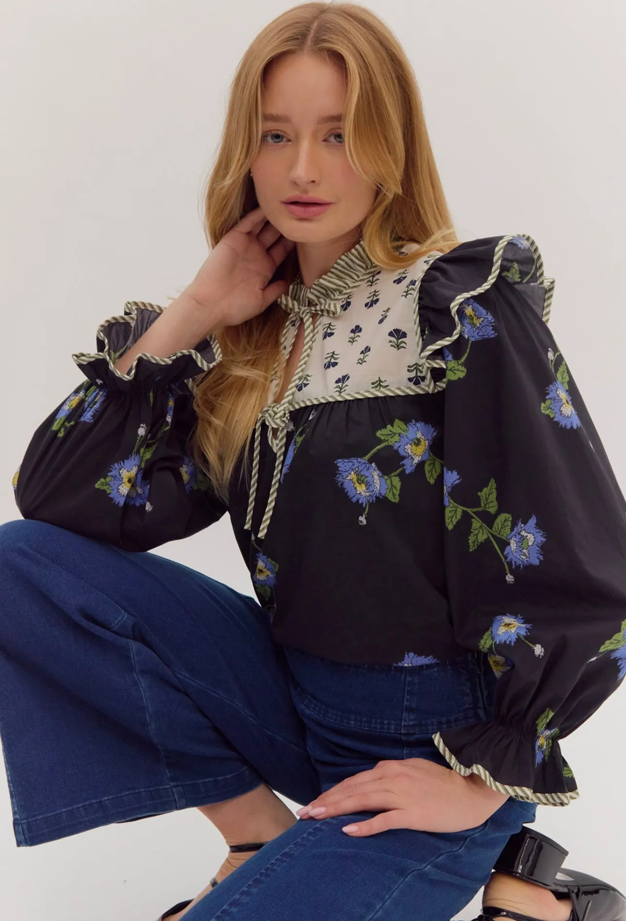 Whitney Navy Mixed Top