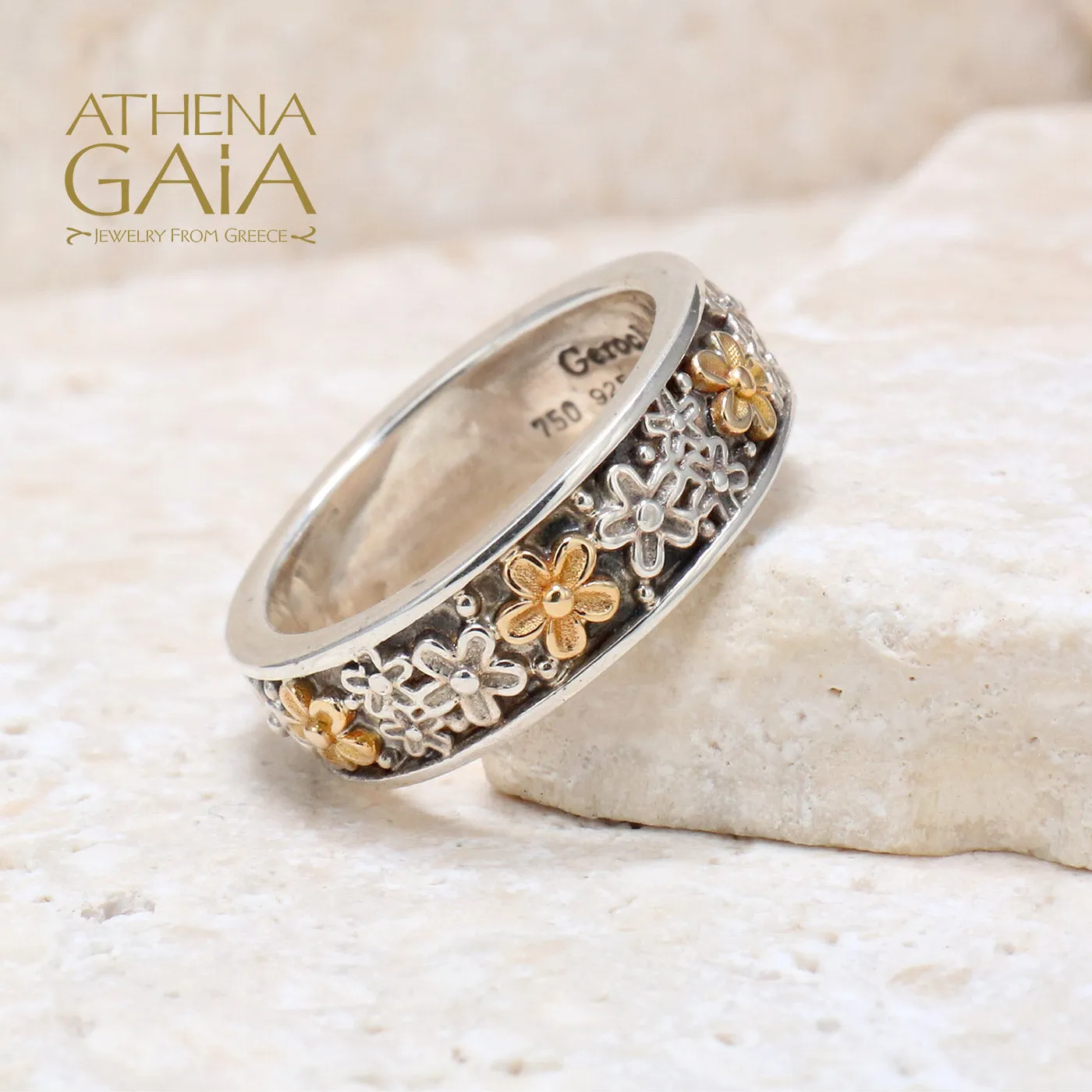 Wild Flowers Edged Band Ring