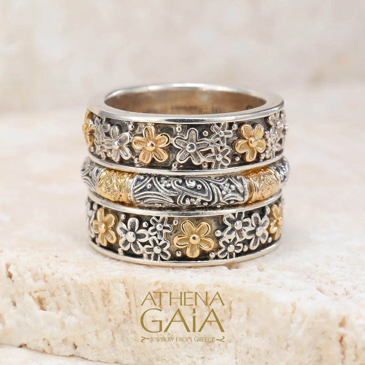 Wild Flowers Edged Band Ring