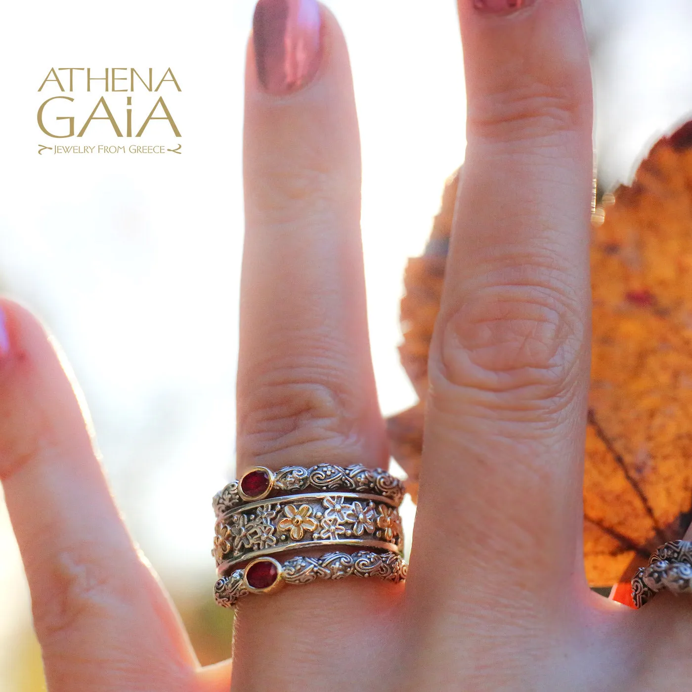 Wild Flowers Edged Band Ring