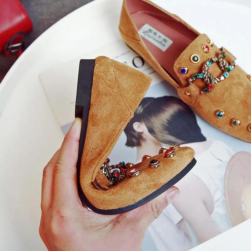 Women Flat Shoes Rivet Rhinestone Slip On Flats Ladies Loafers