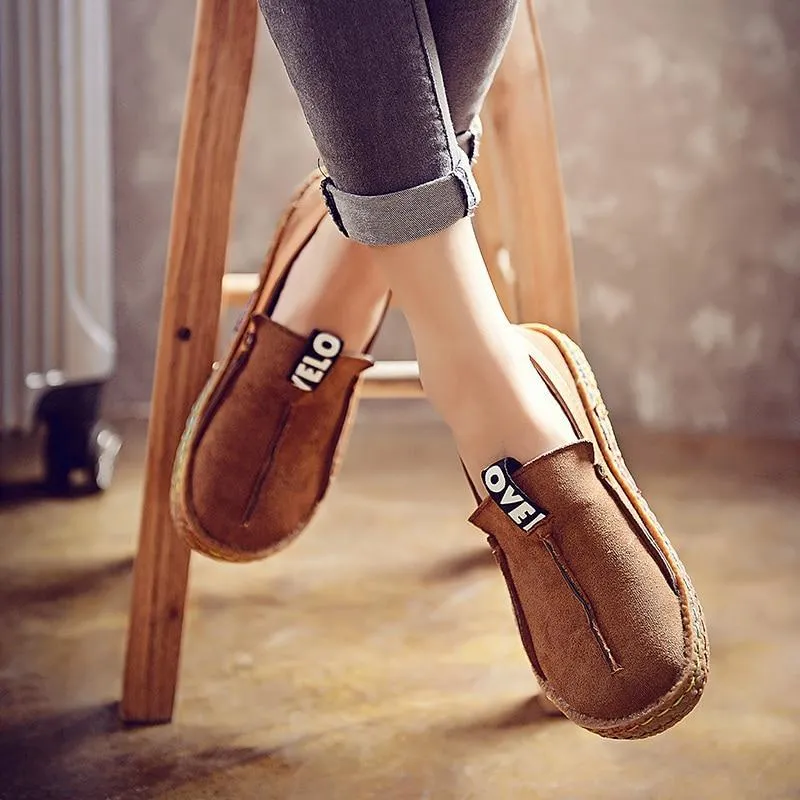 Women Loafers Shoes Round Toe Casual Pattern Lady Flats Wide Shallow Slip-on Shoes
