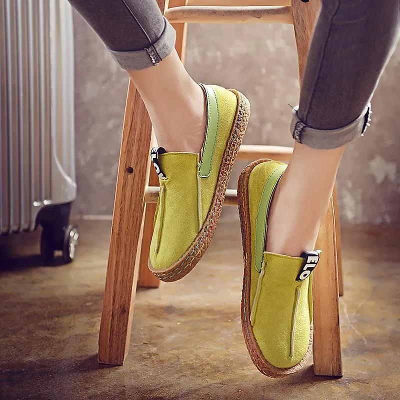 Women Loafers Shoes Round Toe Casual Pattern Lady Flats Wide Shallow Slip-on Shoes