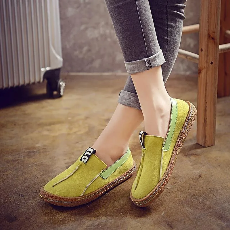 Women Loafers Shoes Round Toe Casual Pattern Lady Flats Wide Shallow Slip-on Shoes