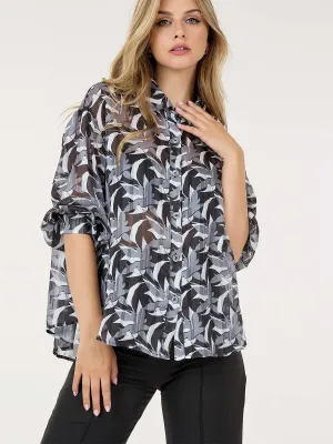 WOMEN'S 3/4 SLEEVE BUTTON CLOSURE MULTI PRINT BLOUSE