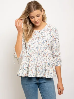 WOMEN'S 3/4 SLEEVES BABY DOLL TOP