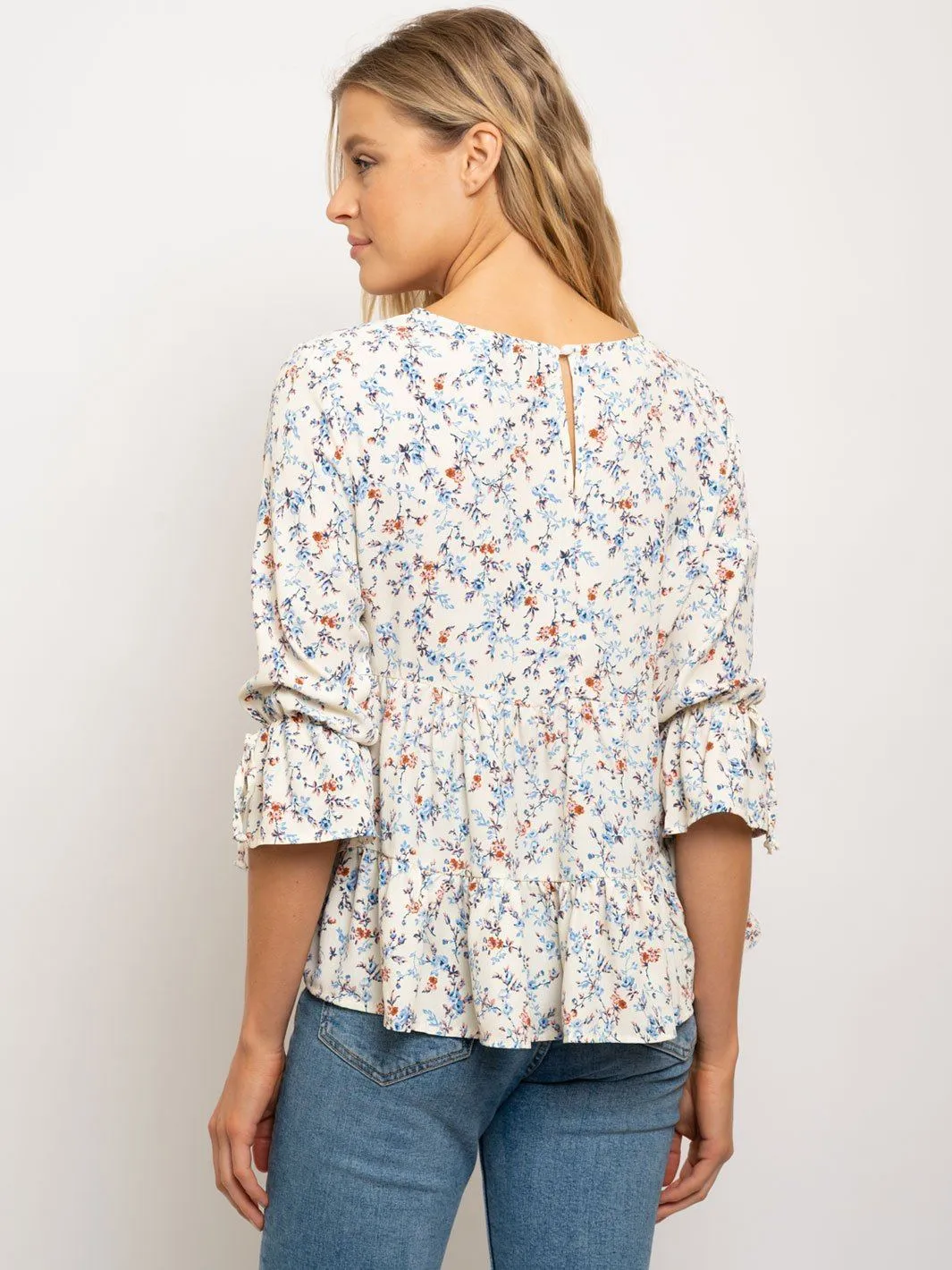 WOMEN'S 3/4 SLEEVES BABY DOLL TOP