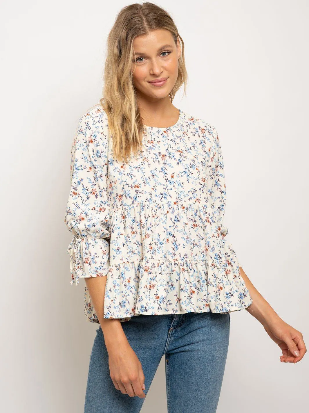 WOMEN'S 3/4 SLEEVES BABY DOLL TOP