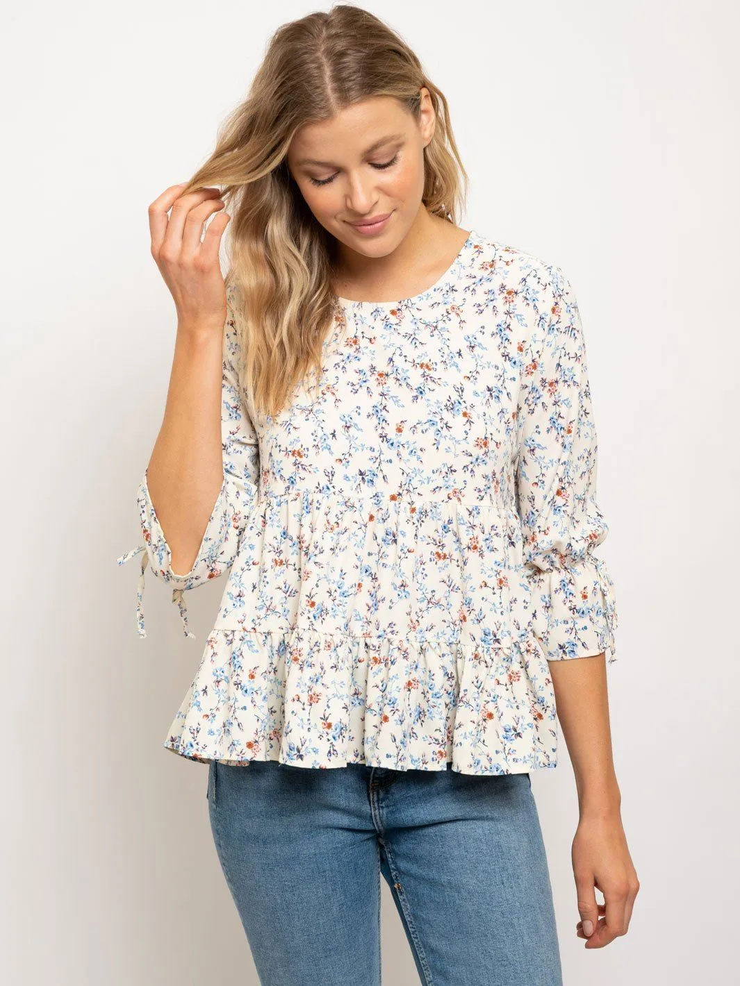 WOMEN'S 3/4 SLEEVES BABY DOLL TOP