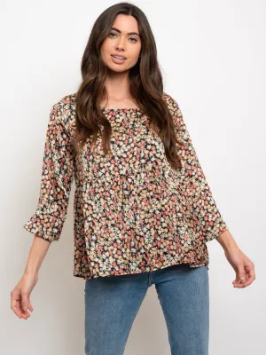 WOMEN'S 3/4 SLEEVES FLORAL TOP