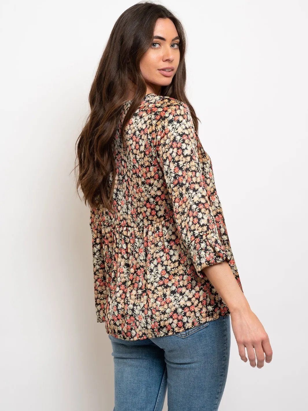 WOMEN'S 3/4 SLEEVES FLORAL TOP