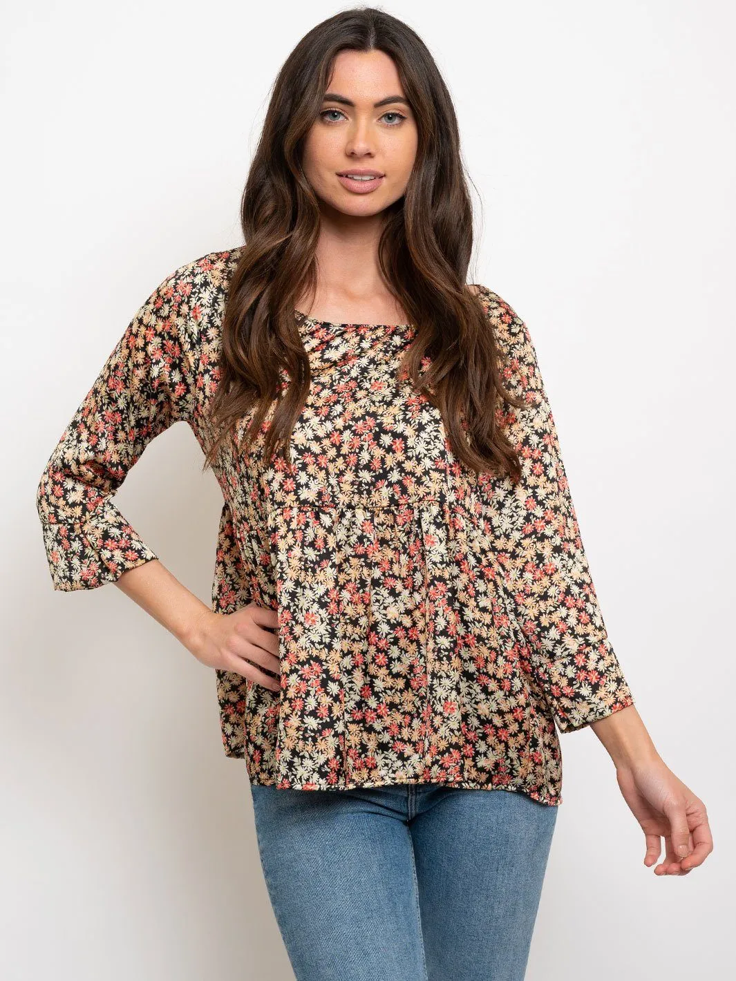 WOMEN'S 3/4 SLEEVES FLORAL TOP