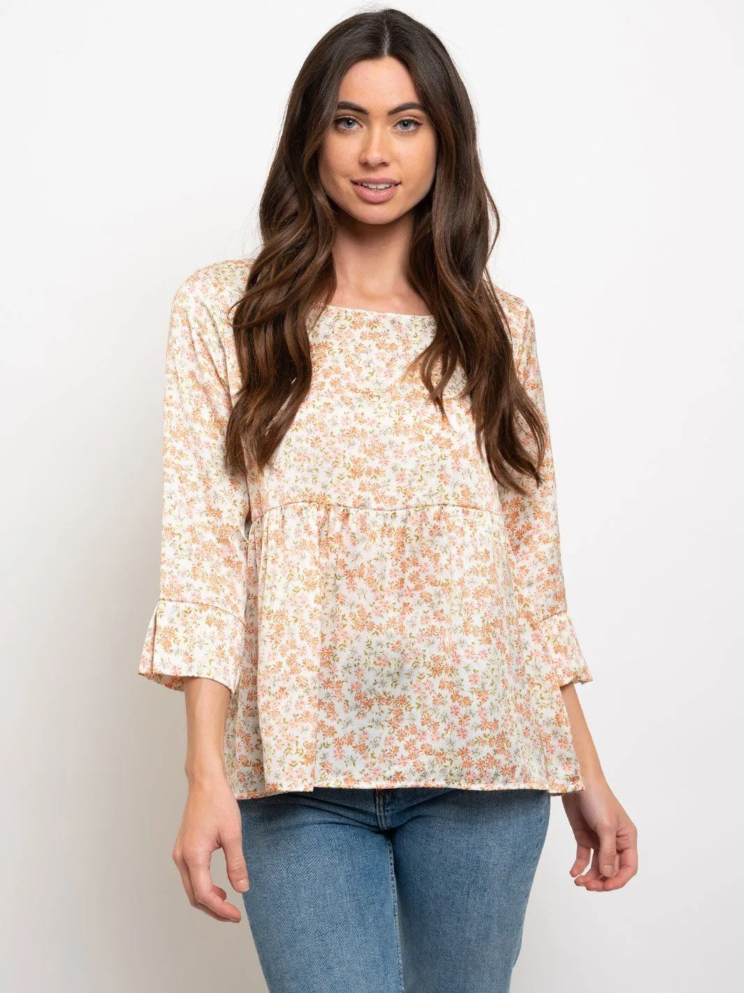 WOMEN'S 3/4 SLEEVES FLORAL TOP