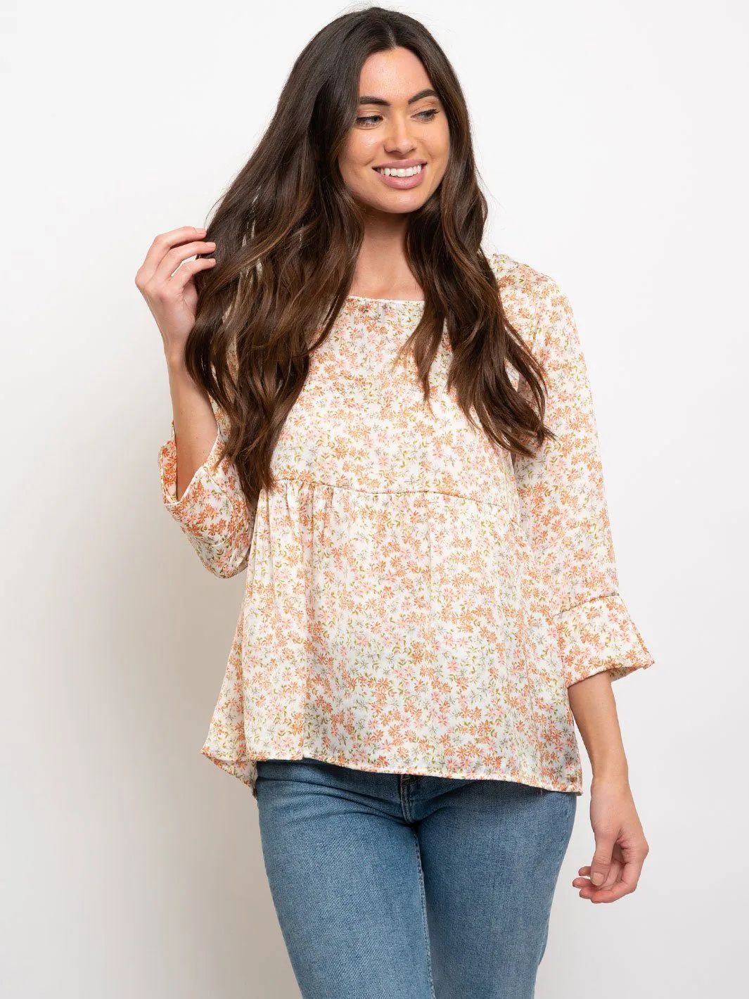 WOMEN'S 3/4 SLEEVES FLORAL TOP