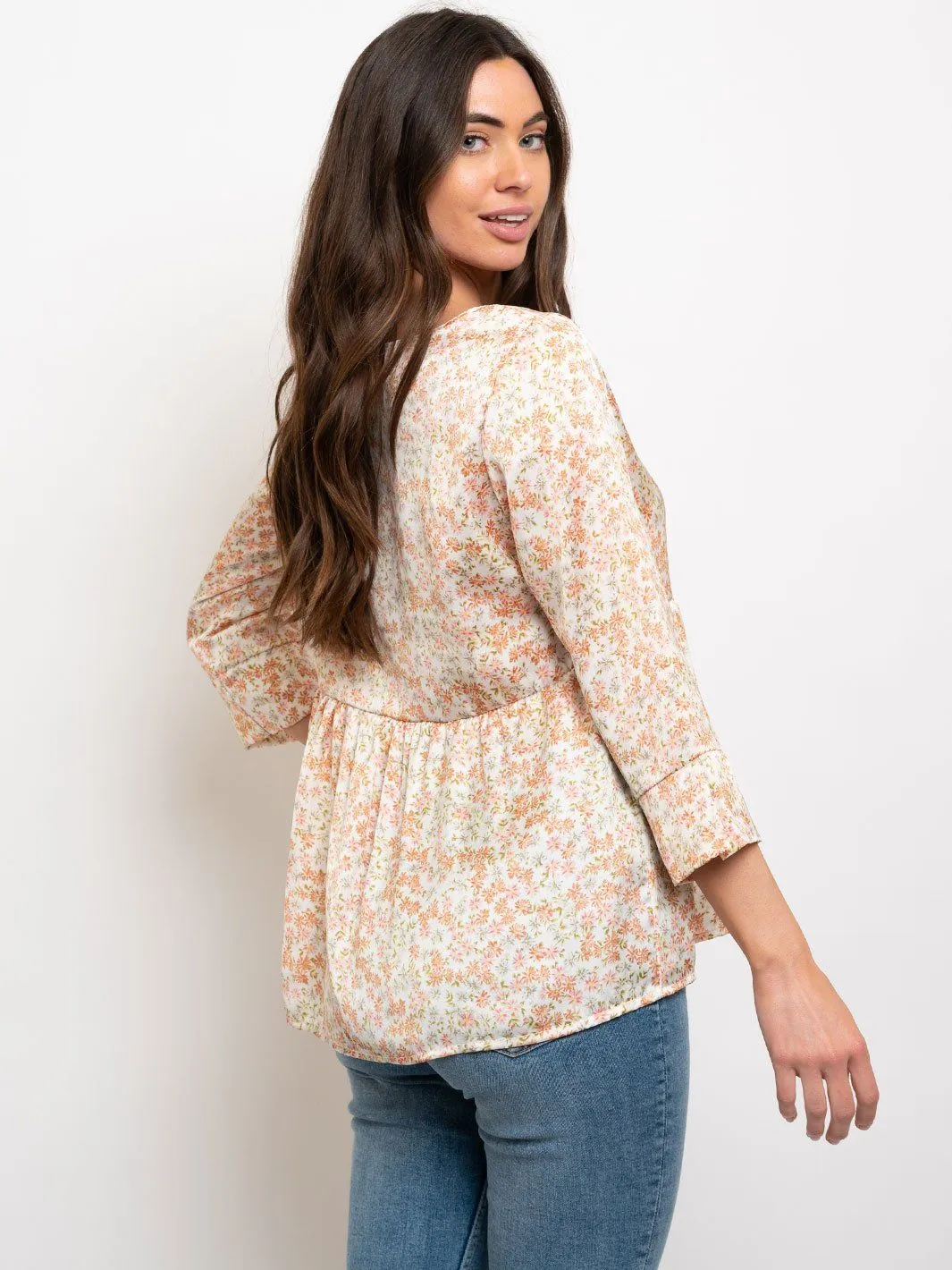 WOMEN'S 3/4 SLEEVES FLORAL TOP