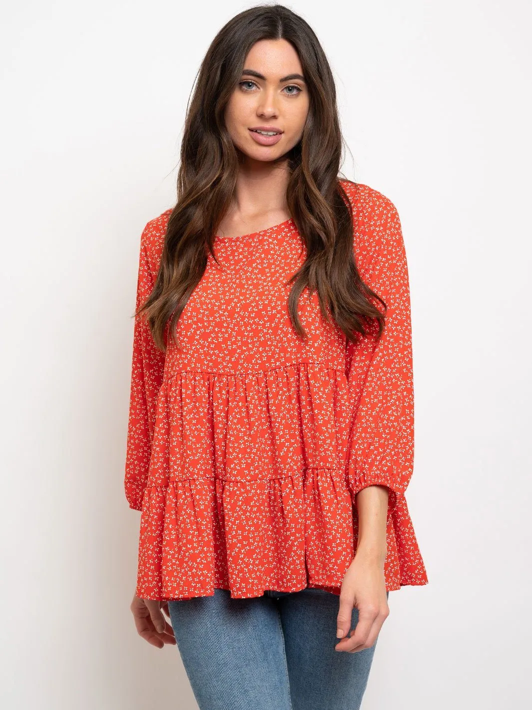 WOMEN'S 3/4 SLEEVES FLORAL TOP