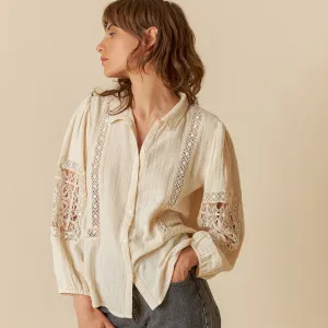 Women's Cotton Openwork Detail Shirt - Crudo