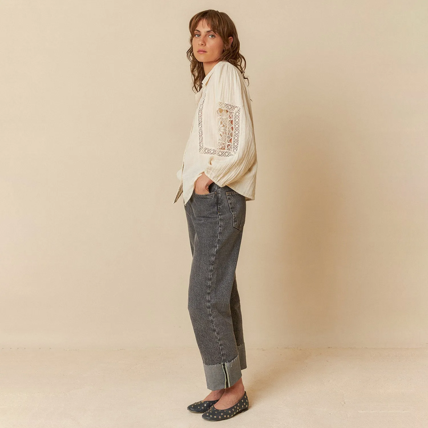 Women's Cotton Openwork Detail Shirt - Crudo