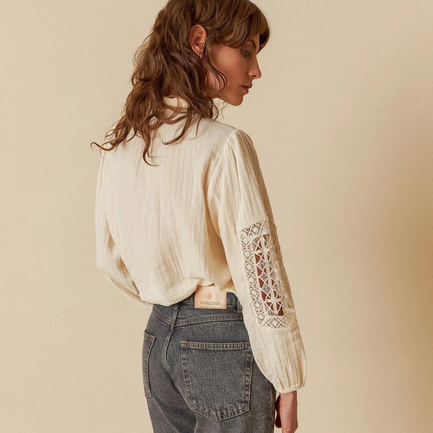 Women's Cotton Openwork Detail Shirt - Crudo