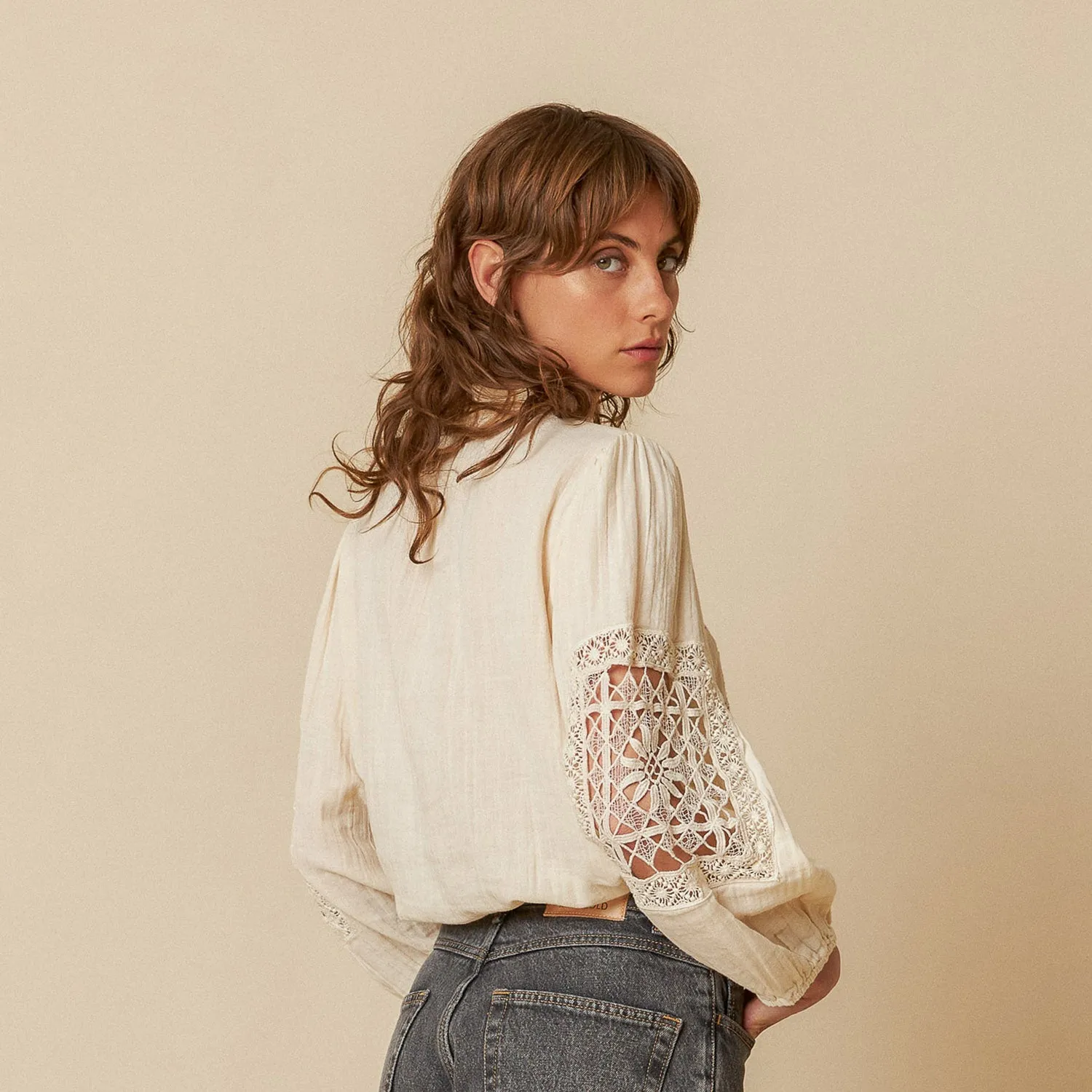 Women's Cotton Openwork Detail Shirt - Crudo