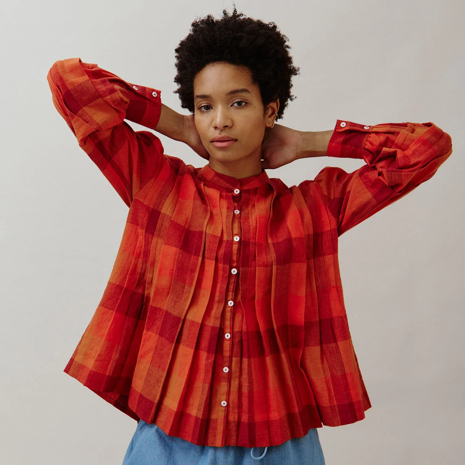 Women's Cotton/Linen Wilf Shirt - Red Check