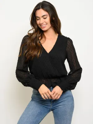 WOMEN'S DOTTED CHIFFON RUFFLE TOP