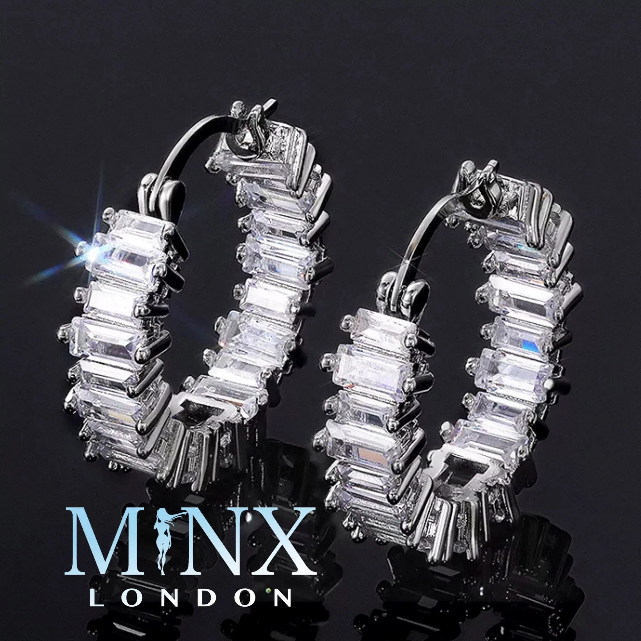 Womens Earrings | Diamond Hoop Earrings | Hoop Earrings | Womens Diamond Earrings | Hoop Earrings with Diamonds | Baguette Earrings