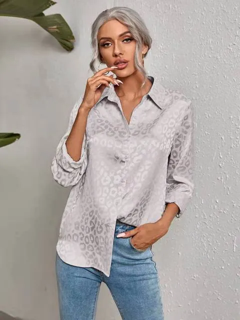Women's Elegant Long Sleeve Leopard Print Blouse