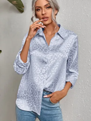 Women's Elegant Long Sleeve Leopard Print Blouse