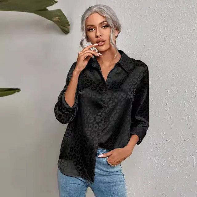 Women's Elegant Long Sleeve Leopard Print Blouse