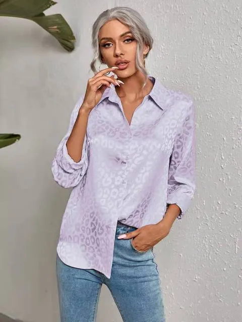 Women's Elegant Long Sleeve Leopard Print Blouse