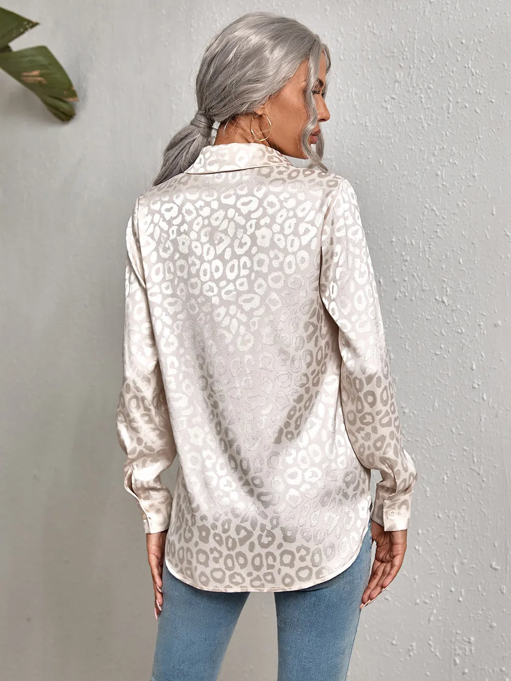 Women's Elegant Long Sleeve Leopard Print Blouse