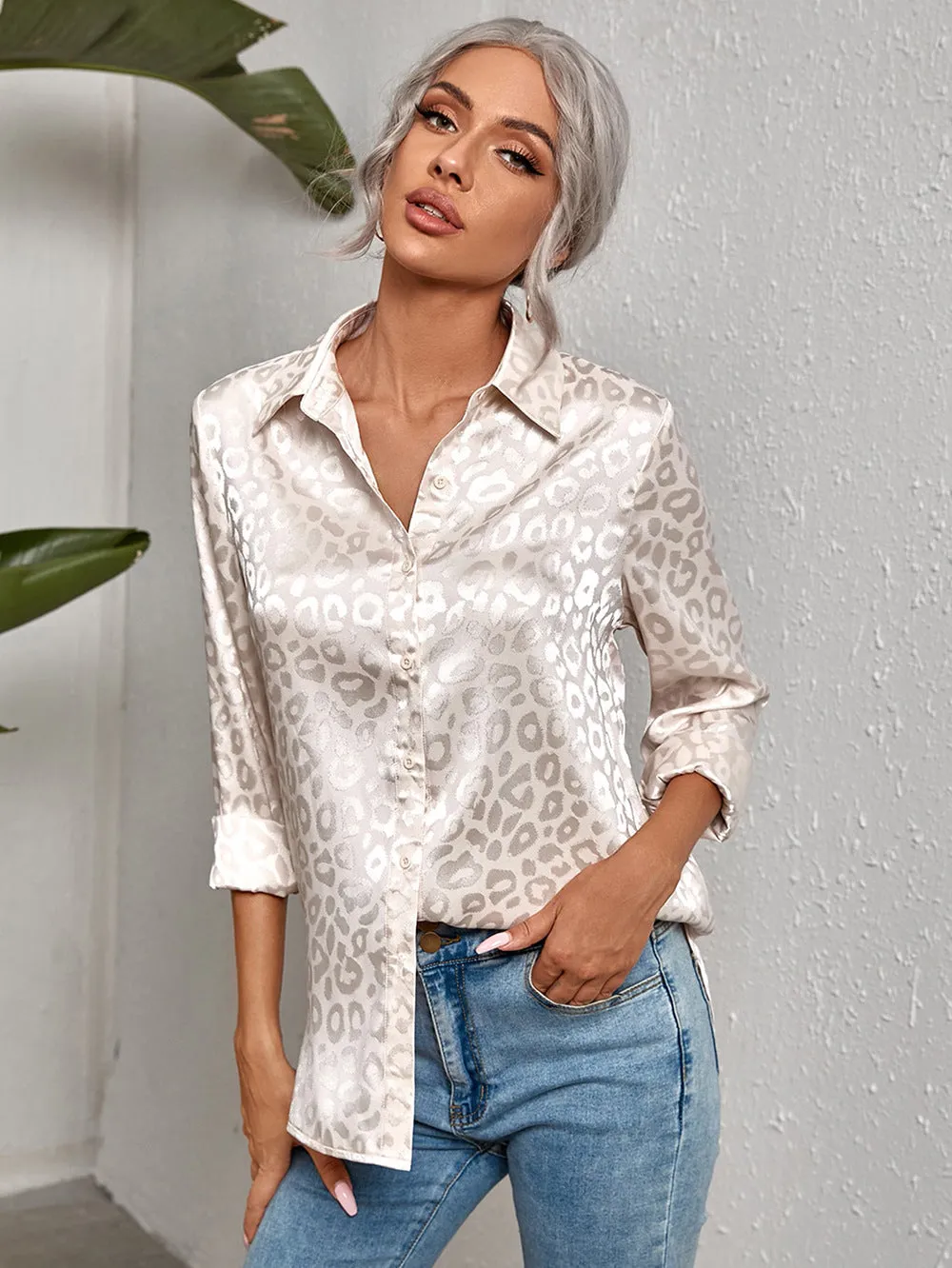 Women's Elegant Long Sleeve Leopard Print Blouse