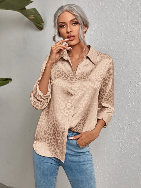 Women's Elegant Long Sleeve Leopard Print Blouse
