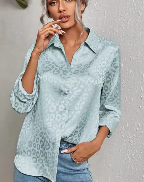 Women's Elegant Long Sleeve Leopard Print Blouse