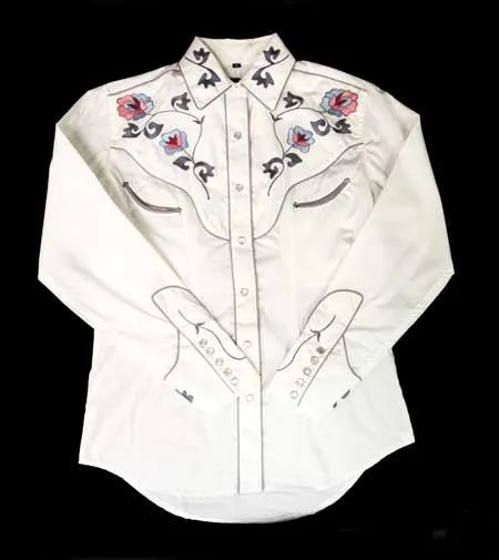 Women's Embroidered Western Shirt: White Horse Floral Design