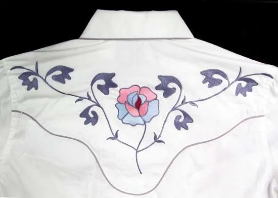 Women's Embroidered Western Shirt: White Horse Floral Design