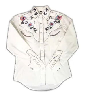 Women's Embroidered Western Shirt: White Horse Floral Design