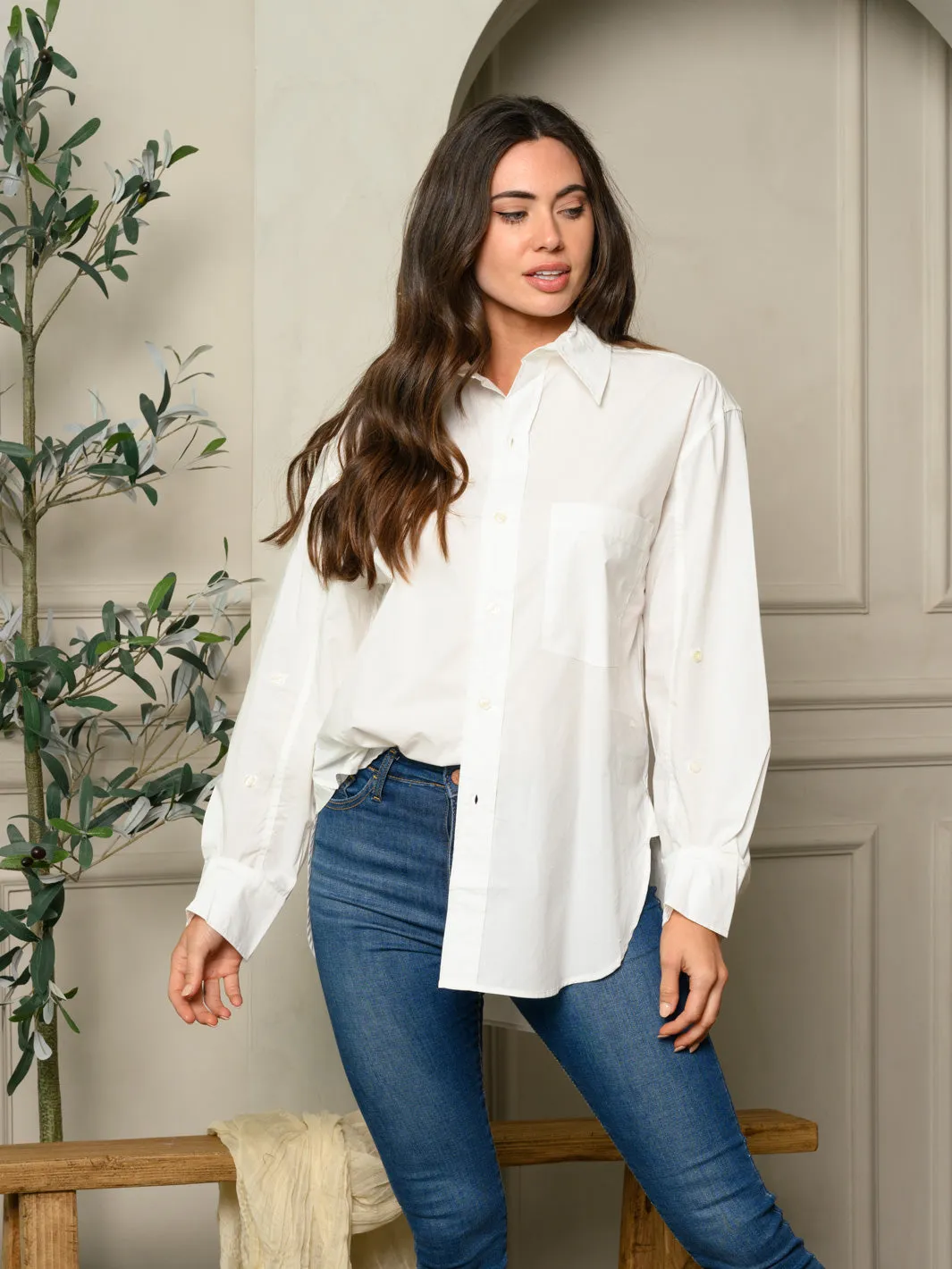 WOMEN'S LONG SLEEVE CUFFED BUTTON DOWN SHIRT TOP