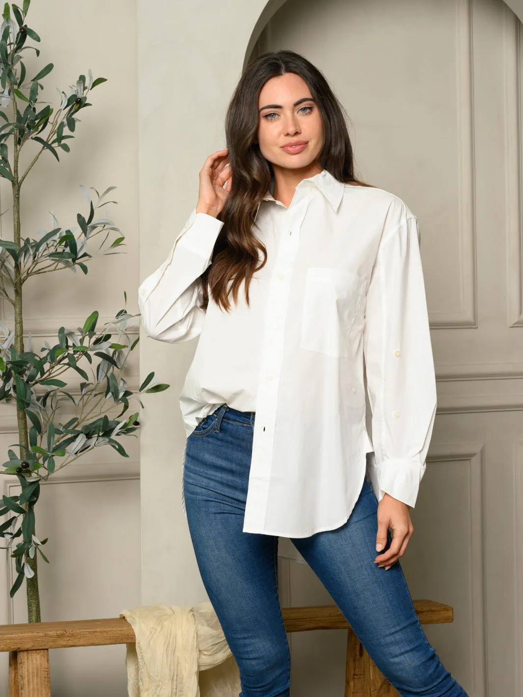 WOMEN'S LONG SLEEVE CUFFED BUTTON DOWN SHIRT TOP