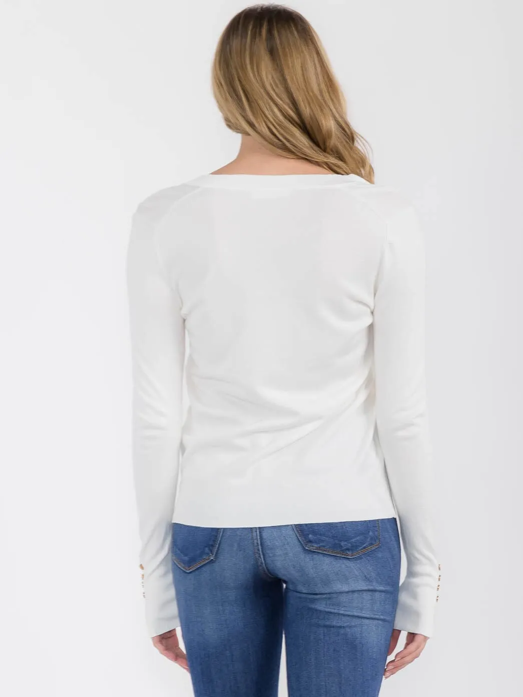 WOMEN'S LONG SLEEVE V-NECK BUTTON DETAILED TOP