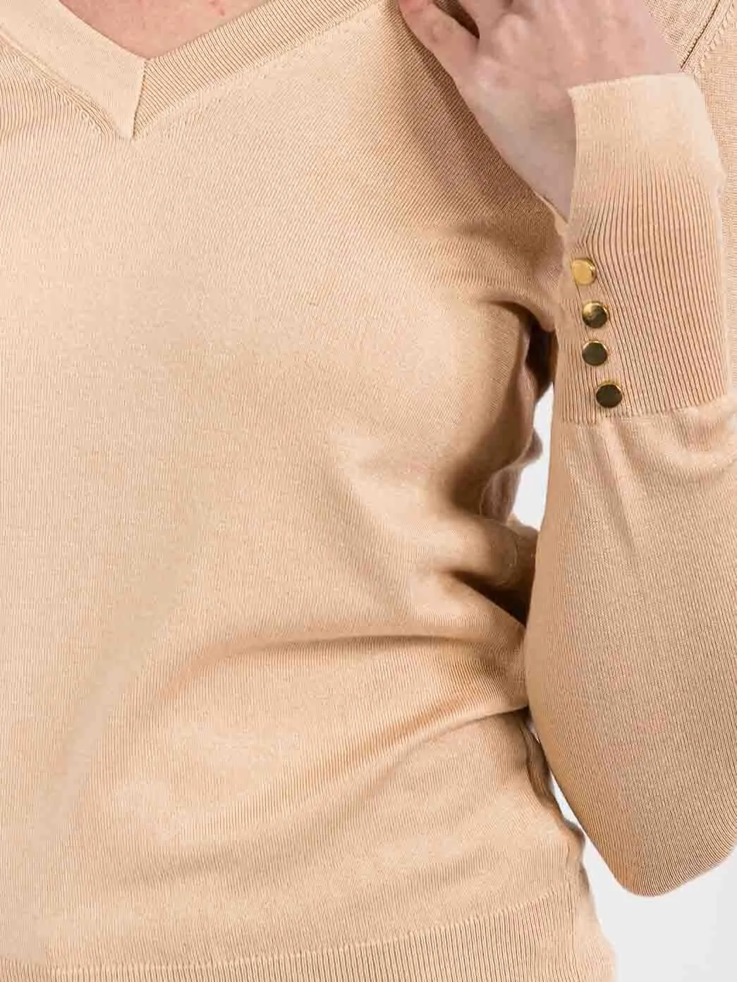 WOMEN'S LONG SLEEVE V-NECK BUTTON DETAILED TOP