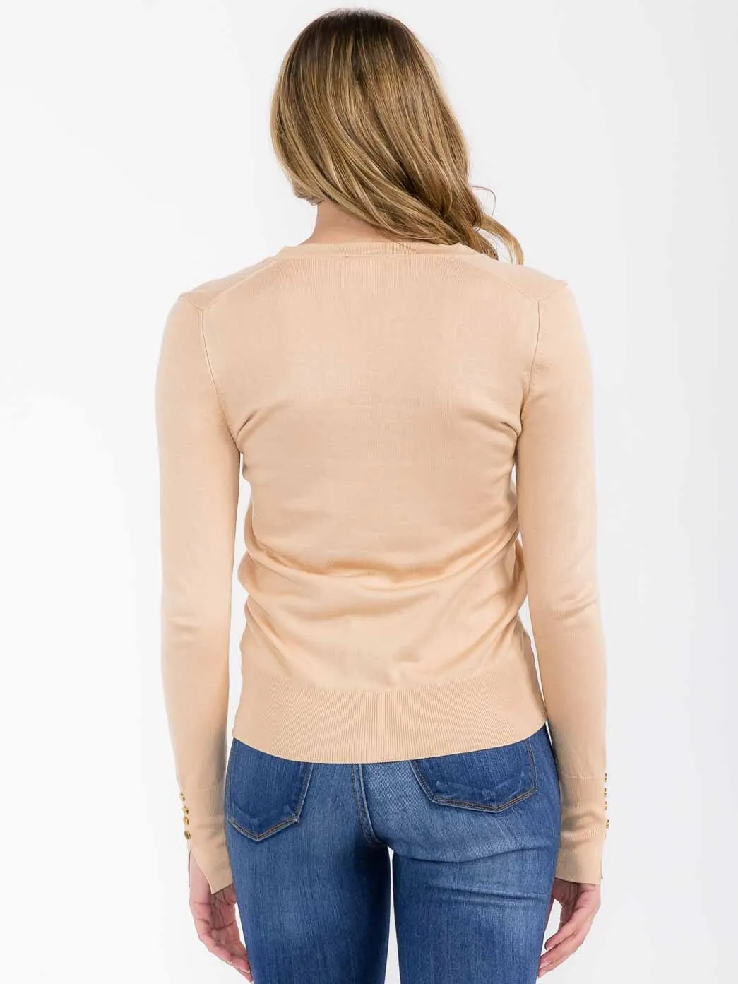 WOMEN'S LONG SLEEVE V-NECK BUTTON DETAILED TOP
