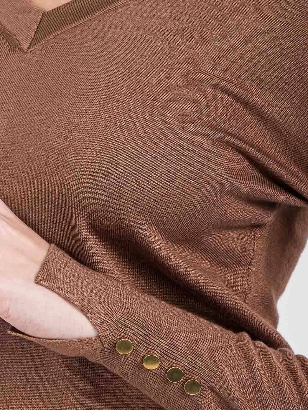 WOMEN'S LONG SLEEVE V-NECK BUTTON DETAILED TOP