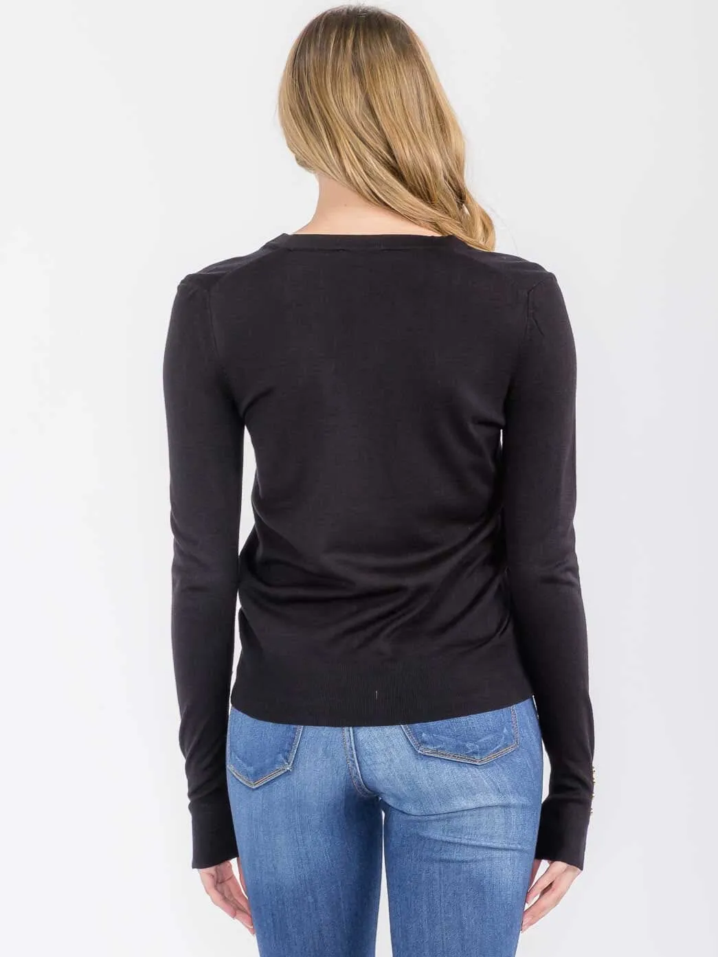 WOMEN'S LONG SLEEVE V-NECK BUTTON DETAILED TOP