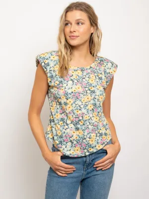 WOMEN'S MUSCLE FLORAL W/SHOULDER PADS TOP