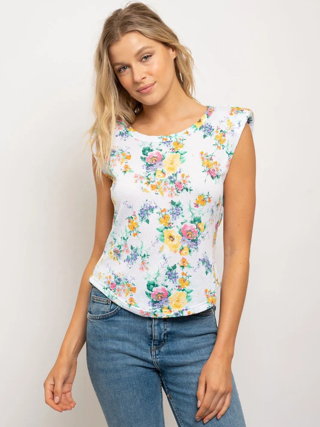 WOMEN'S MUSCLE FLORAL W/SHOULDER PADS TOP