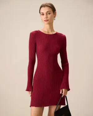 Women's Red Bell Sleeve Bodycon Sweater Dress