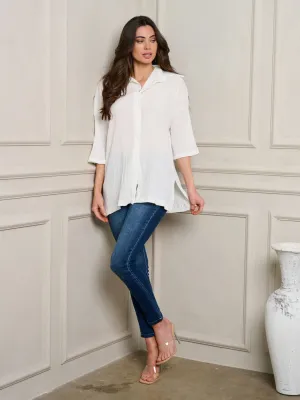 WOMEN'S SHORT SLEEVE BUTTON UP OVERSIZE TOP